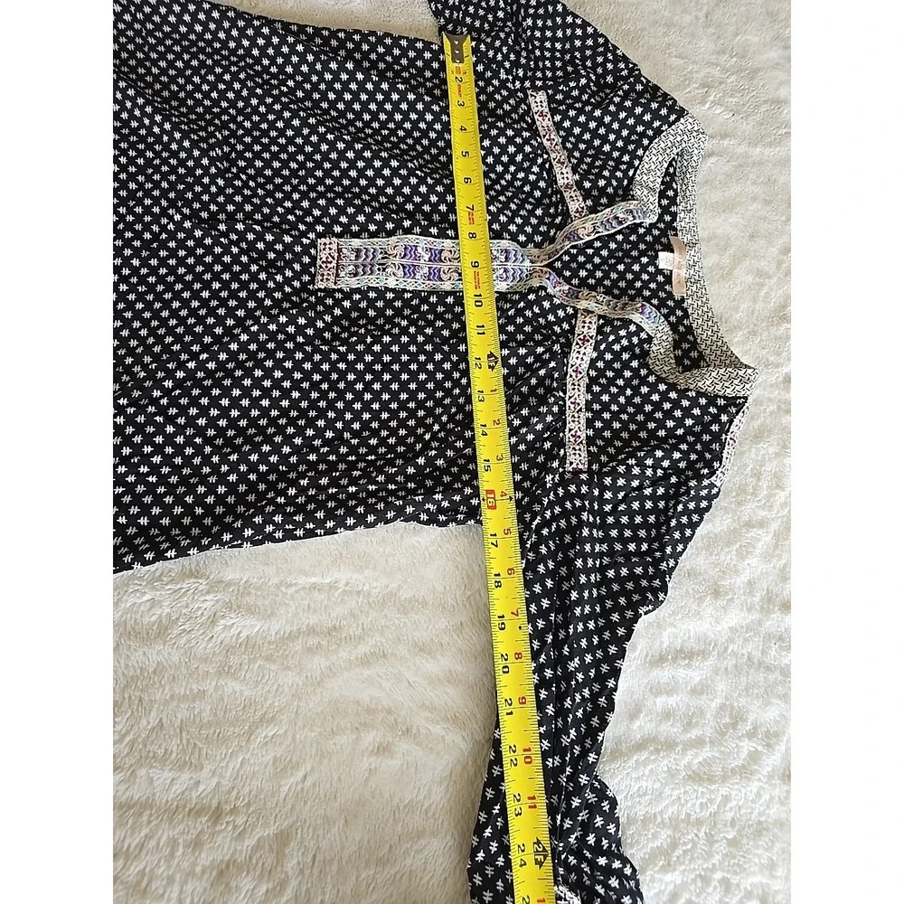 Skies Are Blue Boho Tunic Tab Sleeves Black White‎ Embroidery Women's Size S